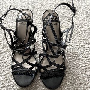Fergalicious Penny Black Faux Snake Skin Strappy Sandals size 10